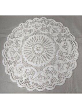 White Vintage Crochet Lace Doily 15" Round Floral Motif Elegant Tabletop Accent
